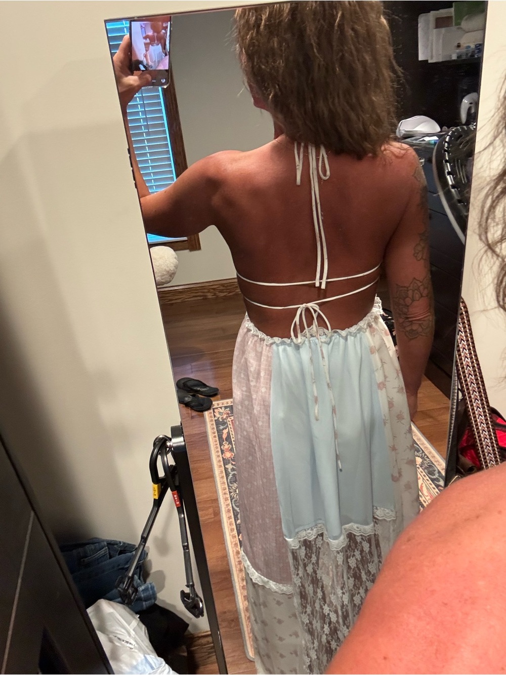 NWOT Multi Patchwork Summer Lace Maxi Dress - Pink & Blue - Picture 7 of 15